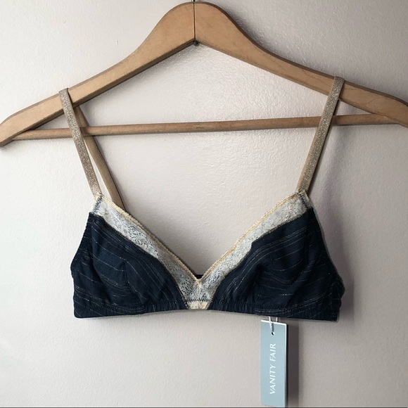 VANITY FAIR Bralette Lace detail Blue Gold - Picture 3 of 8